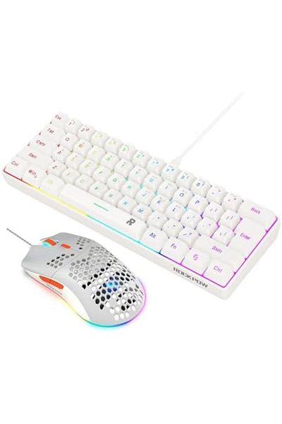ROCK POW 60% Wired Gaming Keyboard Mouse Combo, RGB Gaming Mice Ergonomic Ultralight 8000DPI Optical Sensor,