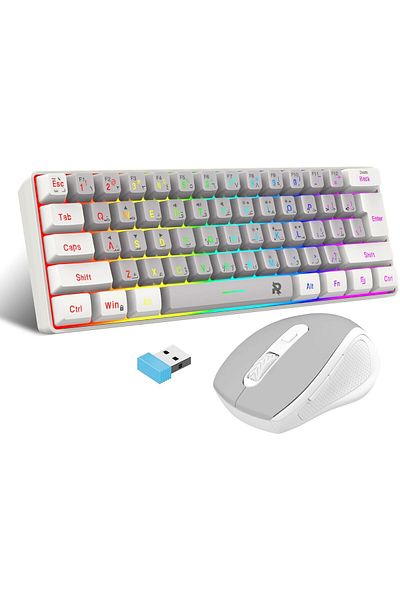 ROCK POW Arabic English 2.4G Wireless Gaming Keyboard and Mouse Combo, Include Small 60% Merchanical