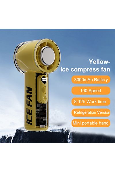 Choice Yellow Mini Handheld High-speed Turbo Fan 100 Wind Speeds 3000mAh USB Rechargeable Ice Compress Fan