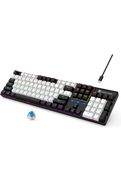ROCK POW Mechanical Gaming Keyboard Arabic English 104 Keys with RGB Backlight, Wired Keyboard for Computer G