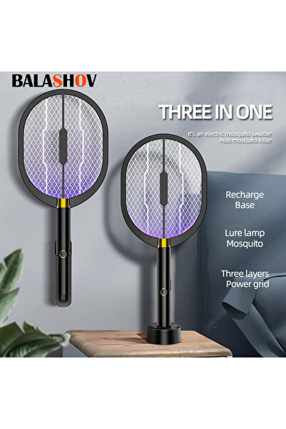 Choice black 3-in-1 Electric Mosquito Racket With Purple Killer Lamp TYPE-C Rechargeable Electric Bug Zappe