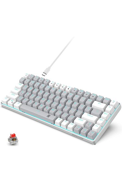 ROCK POW 70% Wired Mechanical Gaming Keyboard, 84-Key Ice Blue Backlit Mini Keyboard