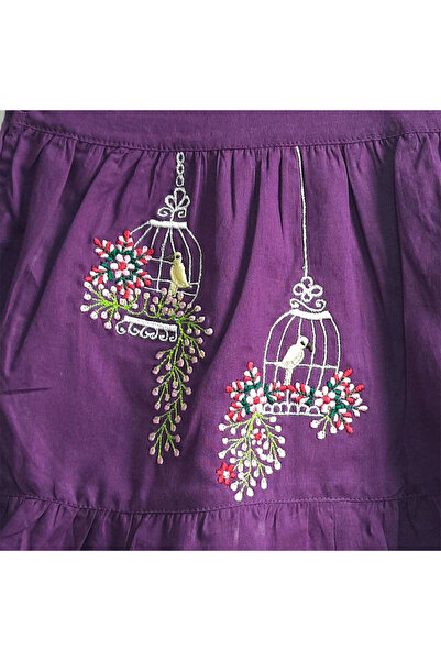 KeeBee Organic Cotton Birdcages Embroidered Girls Purple Wrap Dress