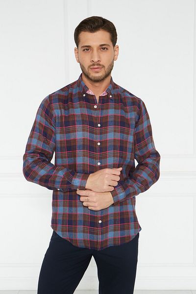 Paşahan Πουκάμισο Giorgianni με κουμπιά καρό λινό Slim Fit