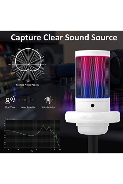 FlashHawk RGB Gaming Microphone for PC/PS5 with Volume Controlling, Pop Filter, Condenser Mic with Quick Mute