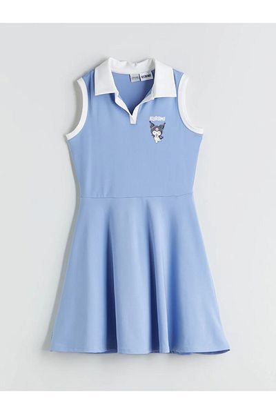 LC Waikiki Lcw Kids Blue Shirt Collar Kuromi Printed Girl's Dress
