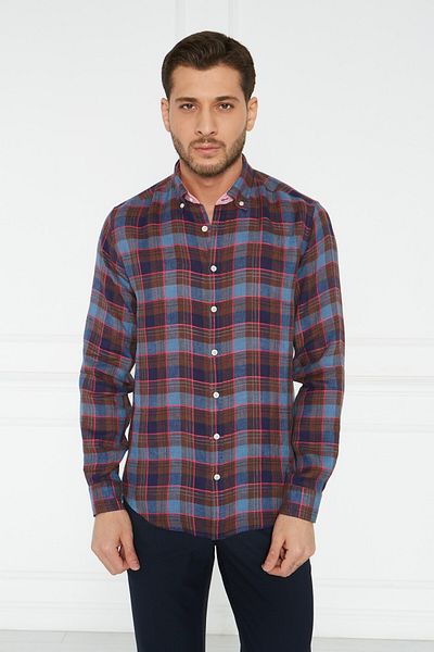 Paşahan Πουκάμισο Giorgianni με κουμπιά καρό λινό Slim Fit