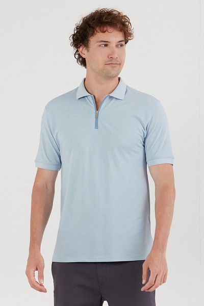 Fulla Moda Tricou de bază cu guler polo cu jumătate de fermoar