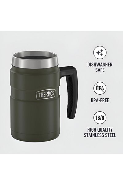 Thermos Leak Proof Vacuum Insulated Stainless Steel Coffee Mug Army Green and Silver 16oz