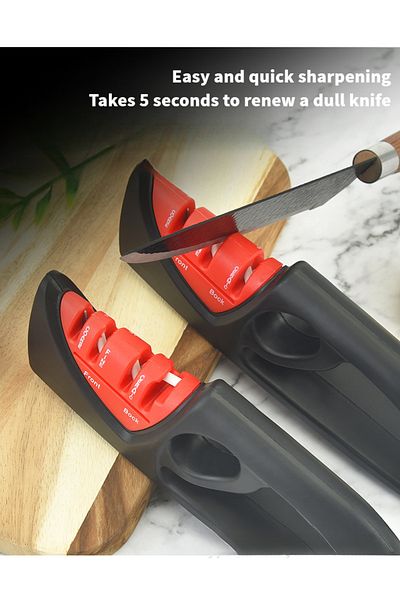 Saharaz Knife Sharpener,4 In 1 with Lid,Non Slip,Use for Repair,Polish,Perfect for Household Chef’s Choice