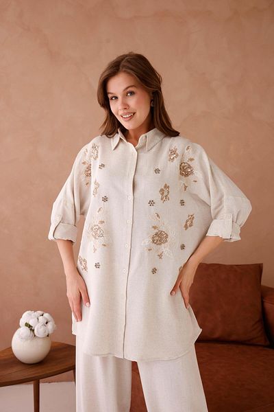 BURRASCA Embroidered Oversize Linen Shirt