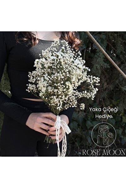 Tasarım RoseMoon El Yapımı Beyaz Gerçek Kuru Çiçek Gelin Buketi - Yaka Çiçeği...