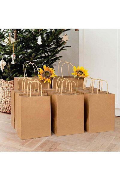 COOYA 100 Khaki Coloured Paper Bags, Loose with Handles, 8x4.75x10.5cm, DIY Free, for Gifts or Shopping