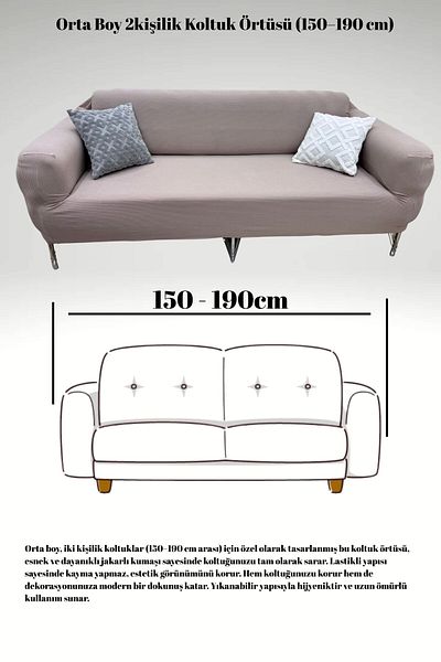 uzhanem Medium Size 2-Seater Seat Cover (150–190 cm) Lycra Flexible Elastic Non-Slip