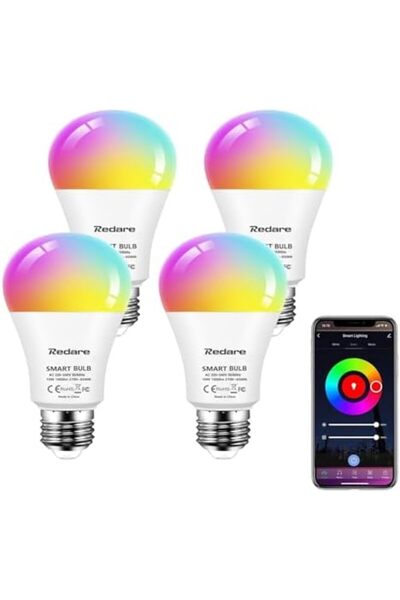 Generic لمبات ليد الذكية من ريداري، لمبات إضاءة بلوتوث، E27، 10 وات، A19، لمبة إضاءة متغيرة اللون قابلة للتعديل مع