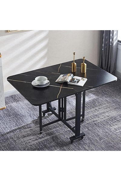 Generic Folding Dining Table Set for 4 8 People Space Saving Butterfly Design with Metal Frame and Solid Woo