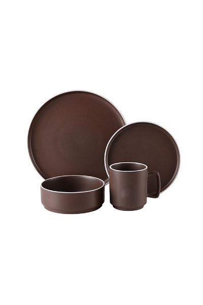 Bien Servi Contemporary Design Stoneware Dinner Set Brown