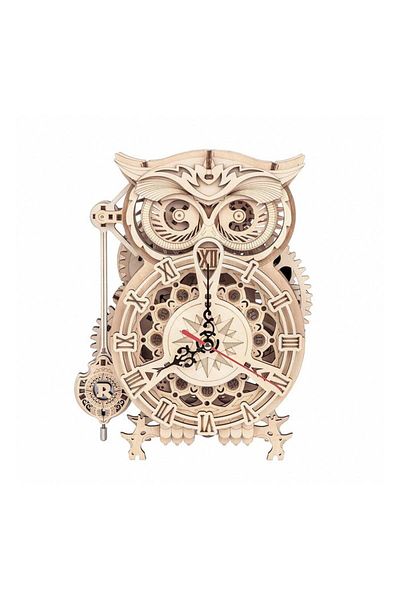 Robotime Vintage Owl Clock - 3D Mechanical Wooden Puzzle - 161 Pieces