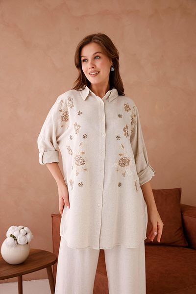 BURRASCA Embroidered Oversize Linen Shirt