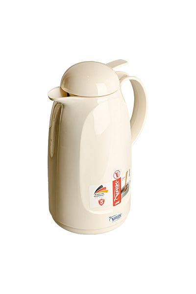 Valk Double Wall Glass Anti-Leakage Wide Mouth Vacuum Flask with Push Cover Cream 1 Liter