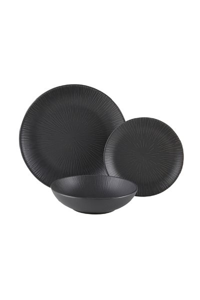 Bien Servi 18-Piece Contemporary Design Stoneware Dinner Set Dark Grey