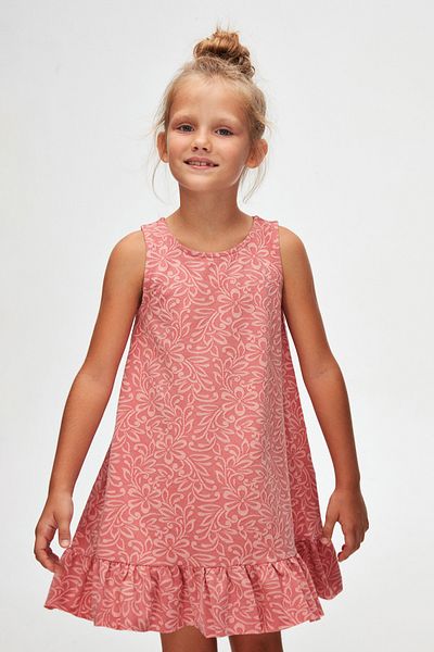 LOVETTI Pomegranate Flower Leaf Pattern Girls' Ruffled Bell-Bottomed Dress