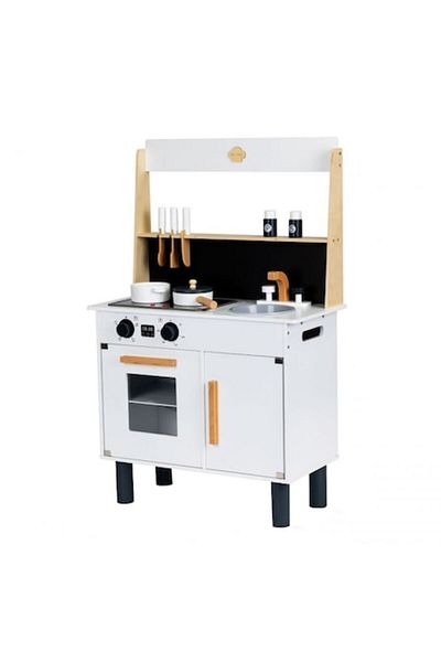 SMARTIC Wooden kitchen for children, with sink, hob, oven, storage cabinet and 8 accessories included