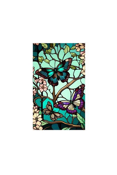 MaffStuff Window Film with Solar Protection and Privacy, Stained Glass Effect, Butterfly and Flower Pattern