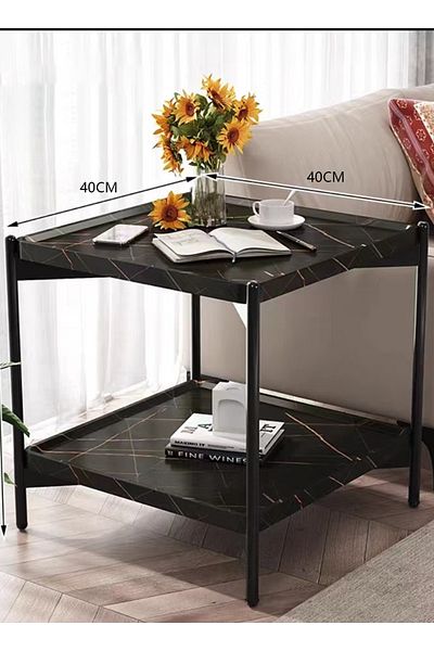 sharpdo 2 Layer Metal Frame Square Table, Sofa Side Table, Square Side Tables, 2-Tier Couch Wood End Table
