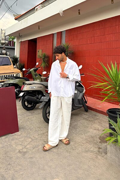 Flaw Wear Comfortable Linen Trousers with Elastic Waist