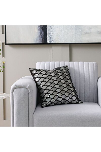 Danube Home Gleam Cotton Duck Cushion with Sequin Work-Black-45x45cm|100% Cotton Couch Filled Cushion