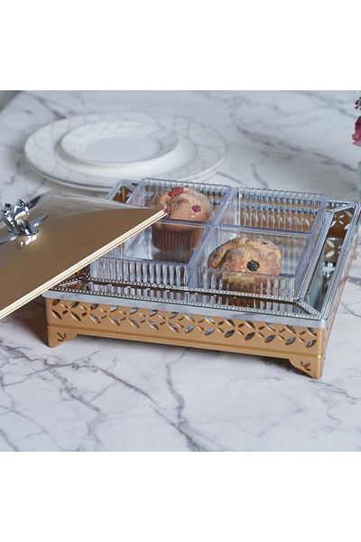 Danube Home Quartz Premium Crystal Serving Platter 28.7X28.7X15Cm Gold