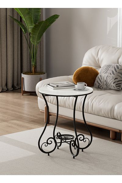 sharpdo Side Table, Round Side Table, Rock Slab Table With Metal Frame, Coffee Table, Bedside Table