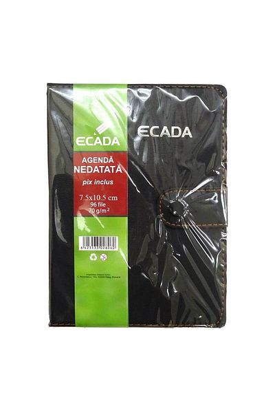 Ecada Agendă cu 96 de foi și pix, 7,5x10,5 cm, închidere cu capse, 70 g/m², neagră
