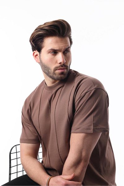 Madmext Ανδρικό μπλουζάκι καφέ Crew Neck 6175