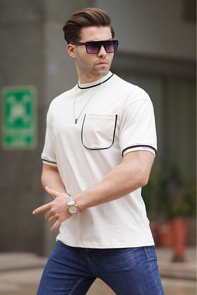 Madmext Ecru Pocket Detailed Men's T-Shirt 6176