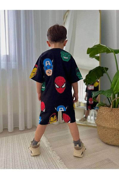 jeliboomkidswear Boy's Marvel Printed Shorts Bottom Top Summer 2-Piece Set