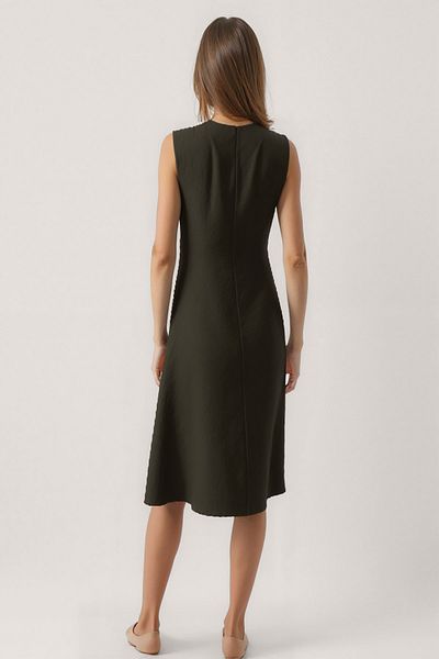 Vitrin Button Front Crinkle Fabric Zero Sleeve Dress