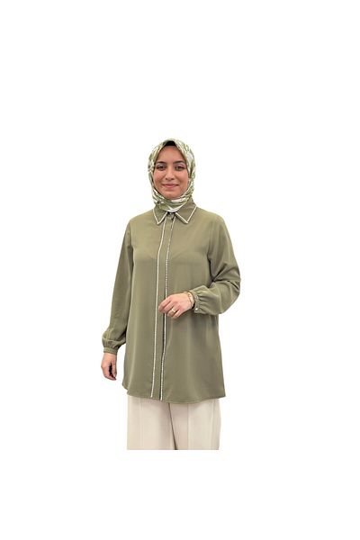 Armine Women's Collar and Front Stone Embroidered Shirt Tunic 25Yt301