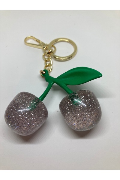 Omarder Deri Büyük Boy Gri Kiraz Anahtarlık, Çanta Charmı