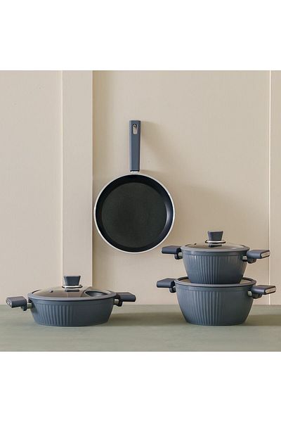Danube Home Lines 7-Piece Cristal Cookware Set Titanium Teflon Grey
