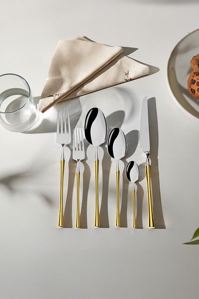 Nehir Marbella Gold Satin 72 Piece Cutlery Set for 12 People