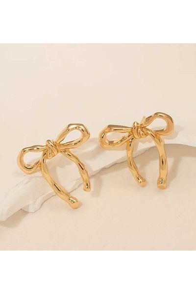 sarıyer silver Ribbon Model Vintage Classic Design Yellow Colored Nail Model Steel Earrings