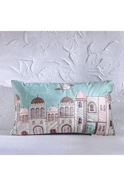 Danube Home غطاء وسادة مخملي لامع - أخضر ملكيت - 30 × 50 سم