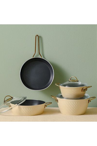 Danube Home Lines 7-Piece Kristal Cookware Set Titanium Teflon Cream