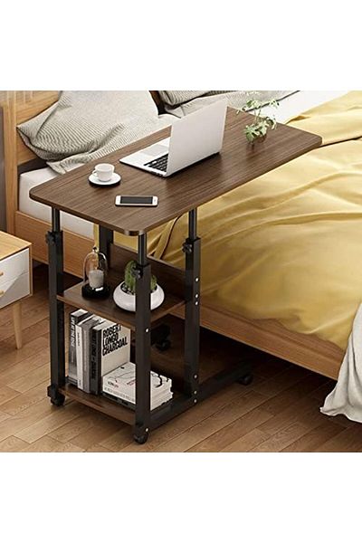 Generic Bedside Maternity Nursing Table Elderly Patient Meal Bedside Table Hospital and Home Care (black oak