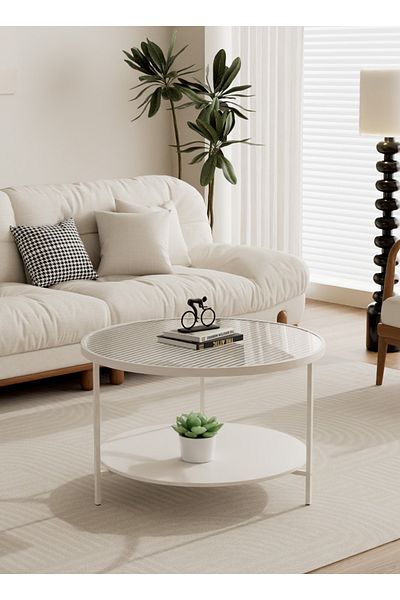 sharpdo Round Tempered Glass Coffee Table 2-Tier Glass Top Coffee Table with Storage