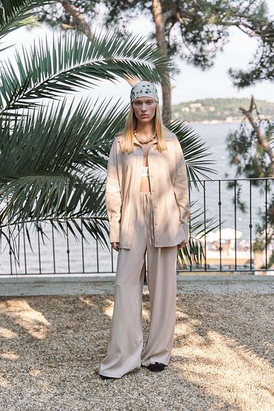 BOHEMAİ Nunzia Back Detailed Beige Oversize Shirt Trousers Set