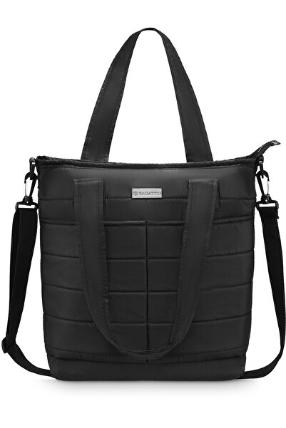 zagatto Geantă de umăr matlasată pentru femei, tip crossbody, neagră, spațioa...