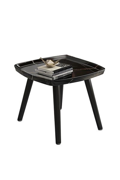 sharpdo Modern Living Room Small Square Table Coffee Table Side Table, Black Marble Texture Square Table